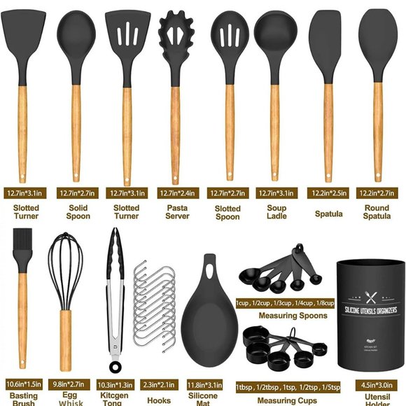 33 Pcs Silicone Cooking Utensils Set, Non-Stick, Heat Resistance (Black) - Picture 2 of 6